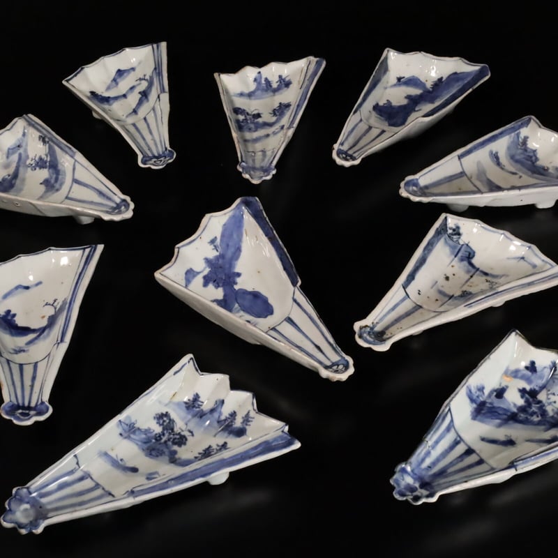 明 古染付山水文半扇形向付 十客揃 | LYAN ARTS' Collection onli