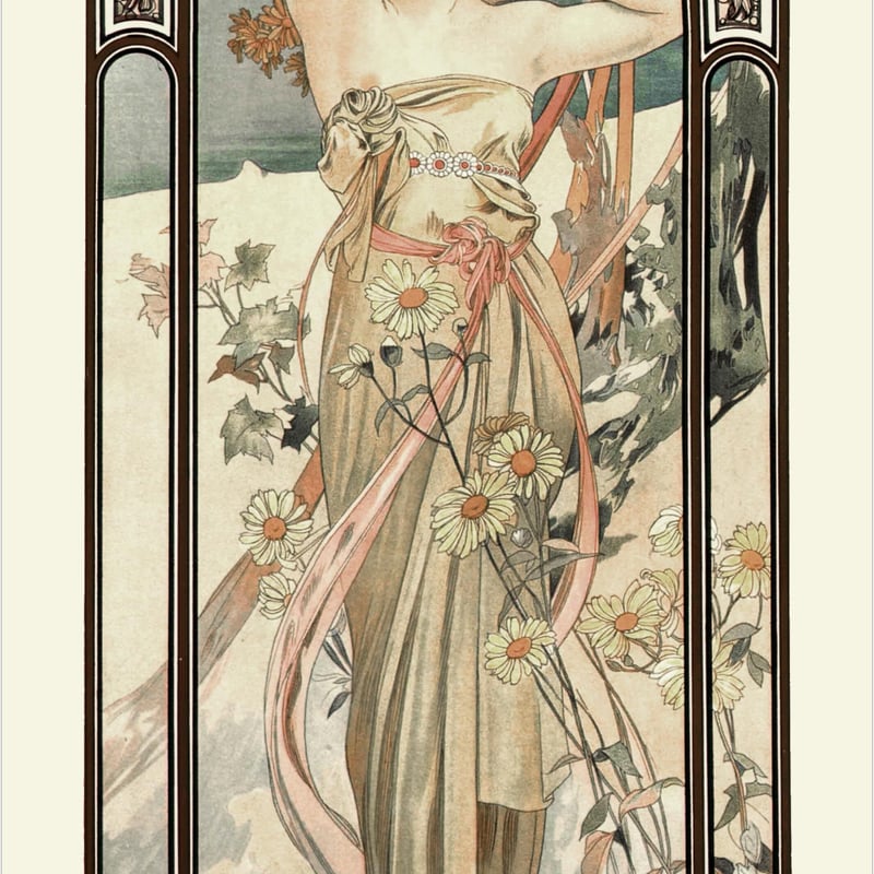 ミュシャ『四つの時の流れ:昼の輝き』 リトグラフ・送料無料・新品額装