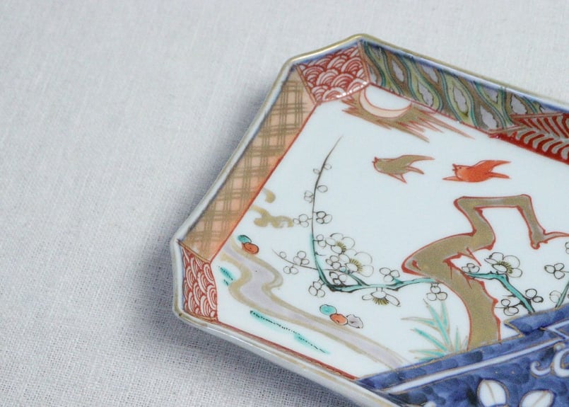 明治前期色絵梅に鶯図縁立長角皿 | 吉祥寺PukuPuku
