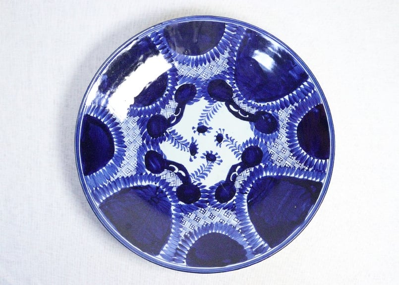 明治前期ベロ藍四方に花図尺3寸皿 | 吉祥寺PukuPuku