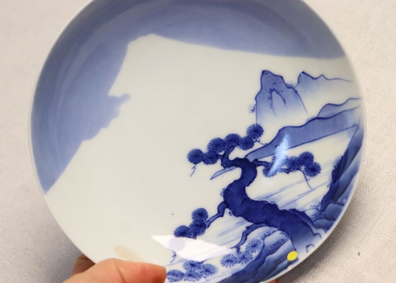 明治前期鍋島焼染付富士図5寸皿 ノミホツ,窯傷 | 吉祥寺PukuPuku