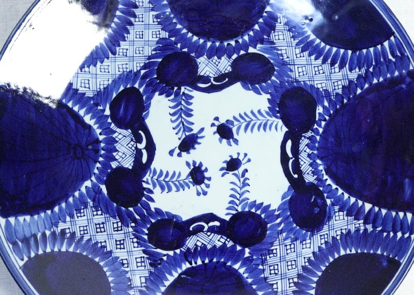 明治前期ベロ藍四方に花図尺3寸皿 | 吉祥寺PukuPuku