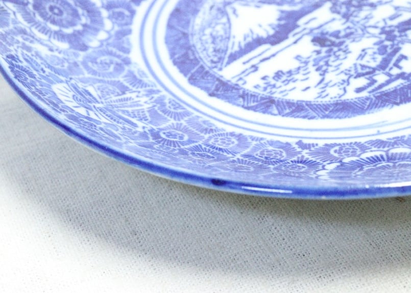 明治後期～大正紙刷富士図7.5寸皿 窯傷,かたつき | 吉祥寺PukuPuku