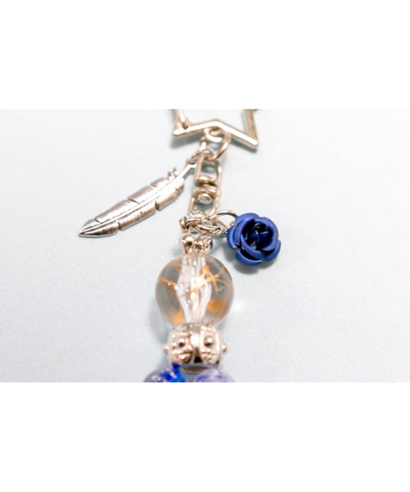 Hiina Rose】／HINAネーム入り！ガラスビーズ・キーホルダー（ブルー