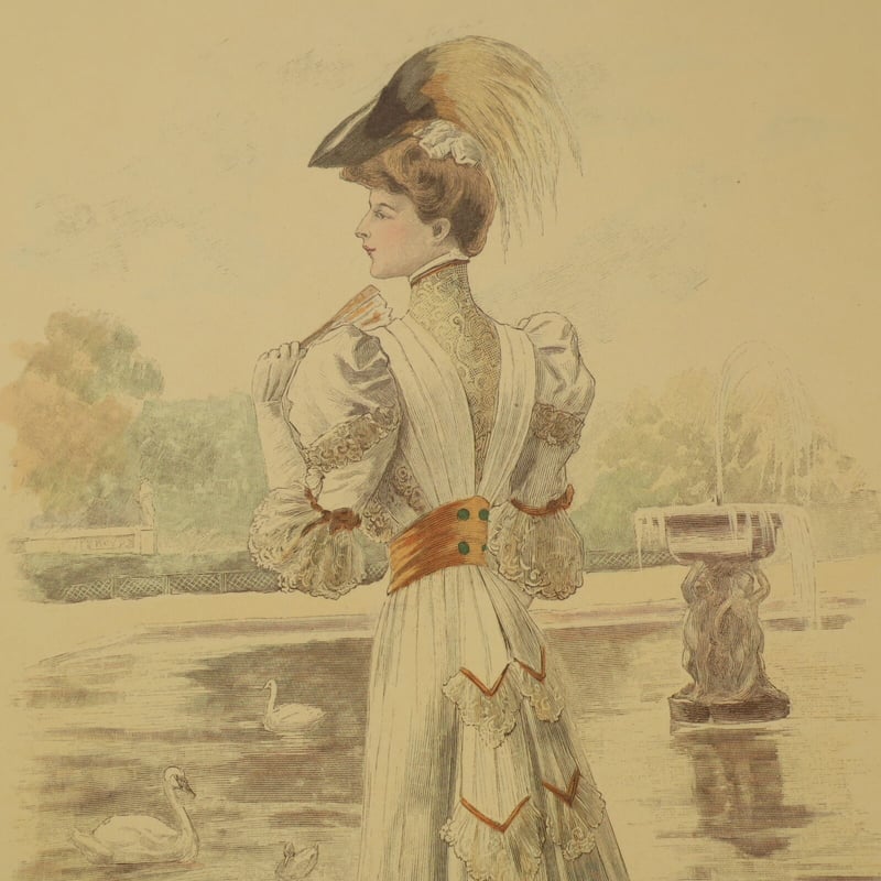 A010【版画複製版】フランスアンティーク 貴婦人 ファッション誌『La