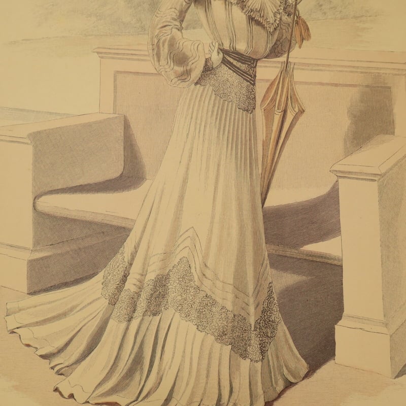 A012【版画複製版】フランスアンティーク 貴婦人 ファッション誌『La