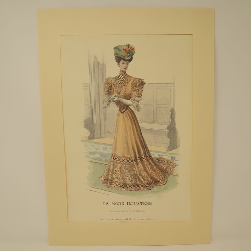 A012【版画複製版】フランスアンティーク 貴婦人 ファッション誌『La