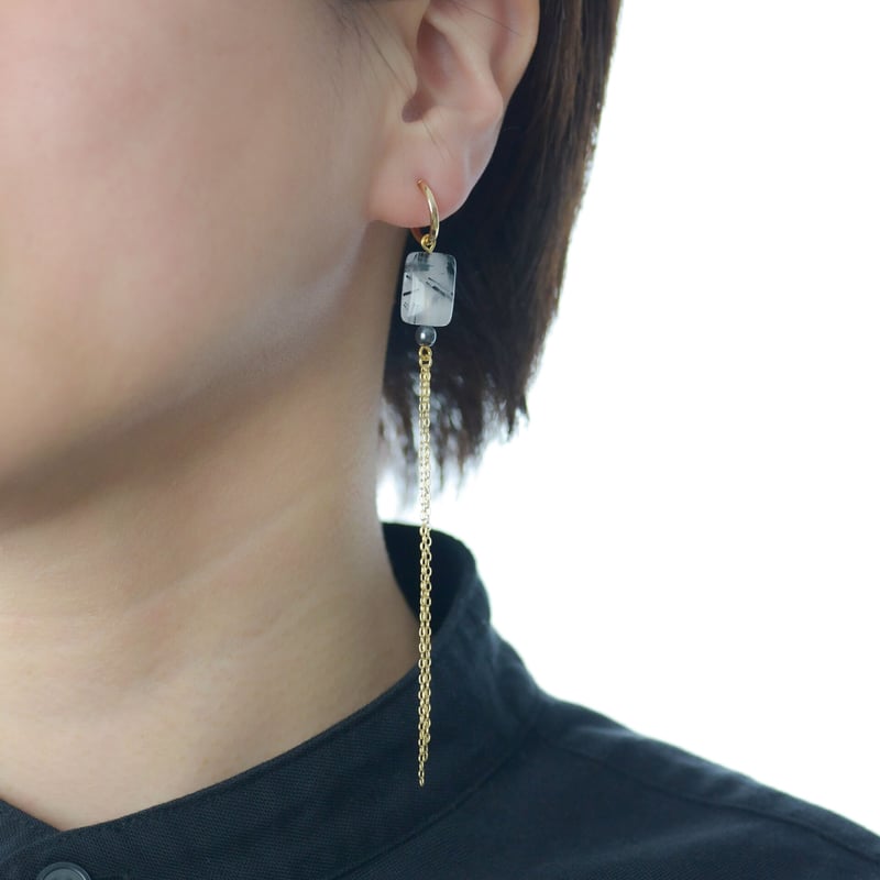 ブラックトルマリンクオーツ ロングチェーン イヤリング/ピアス【Nuit