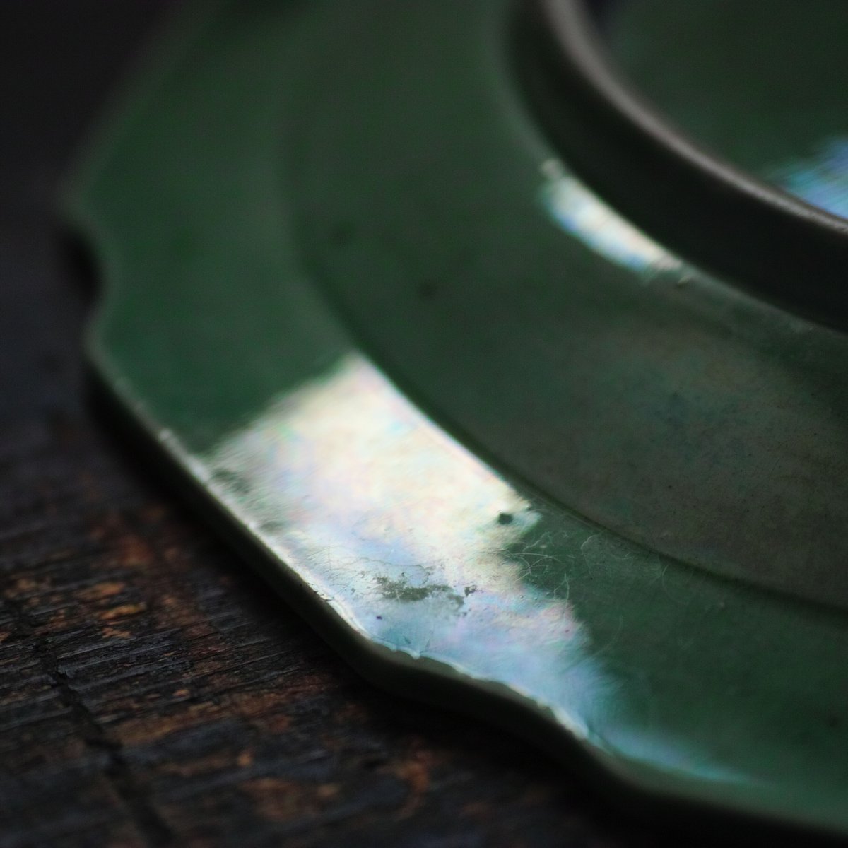 珉平焼 緑釉輪花皿 淡路焼 / 江戸後期 b | tsuchika