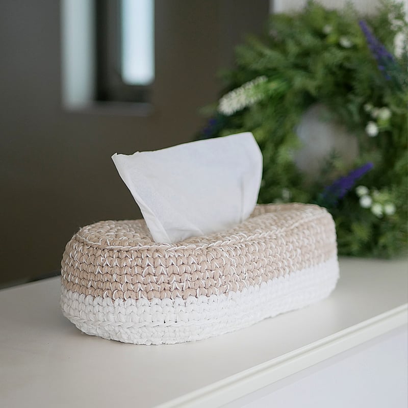 ソフトパックティッシュカバー（ベージュ） | 手編み雑貨の店 Tadari