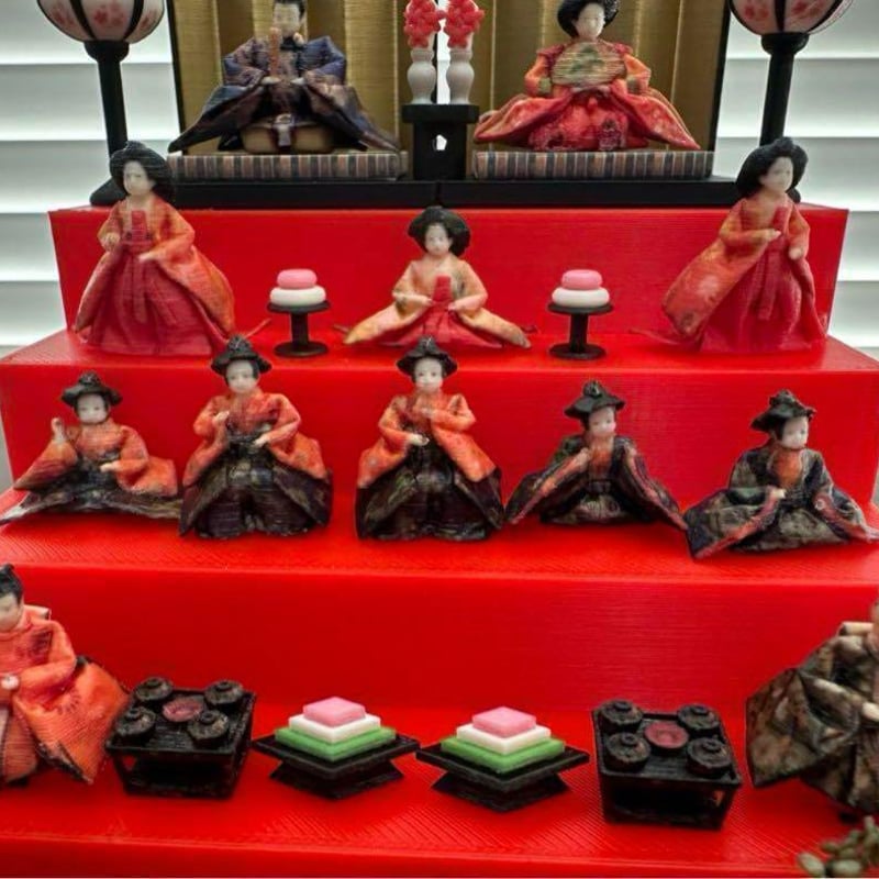ミニチュア☆NEW☆ひな人形5段飾り☆樹木とご飯追加版☆フィギュアに