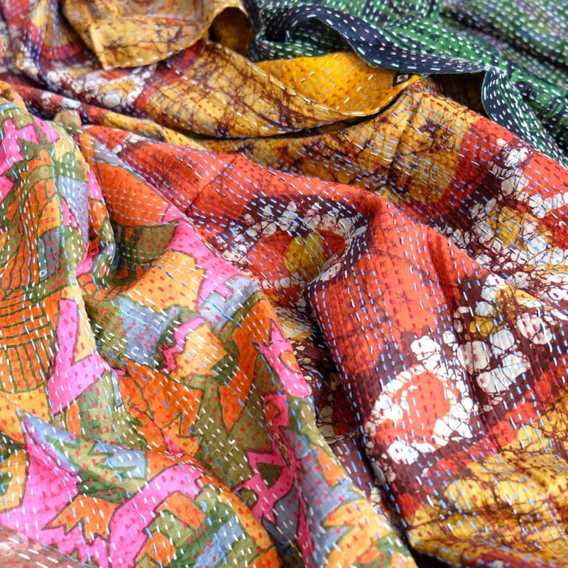 シルクカンタ ストール 約50×200cm インド刺し子布 18-22 | インド雑貨