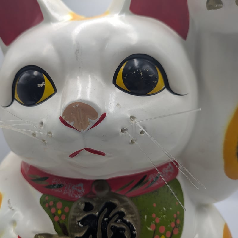 招き猫 34㎝ 貯金箱 縁起物 陶器製 レトロ 商売繁盛 開運 招福 左手