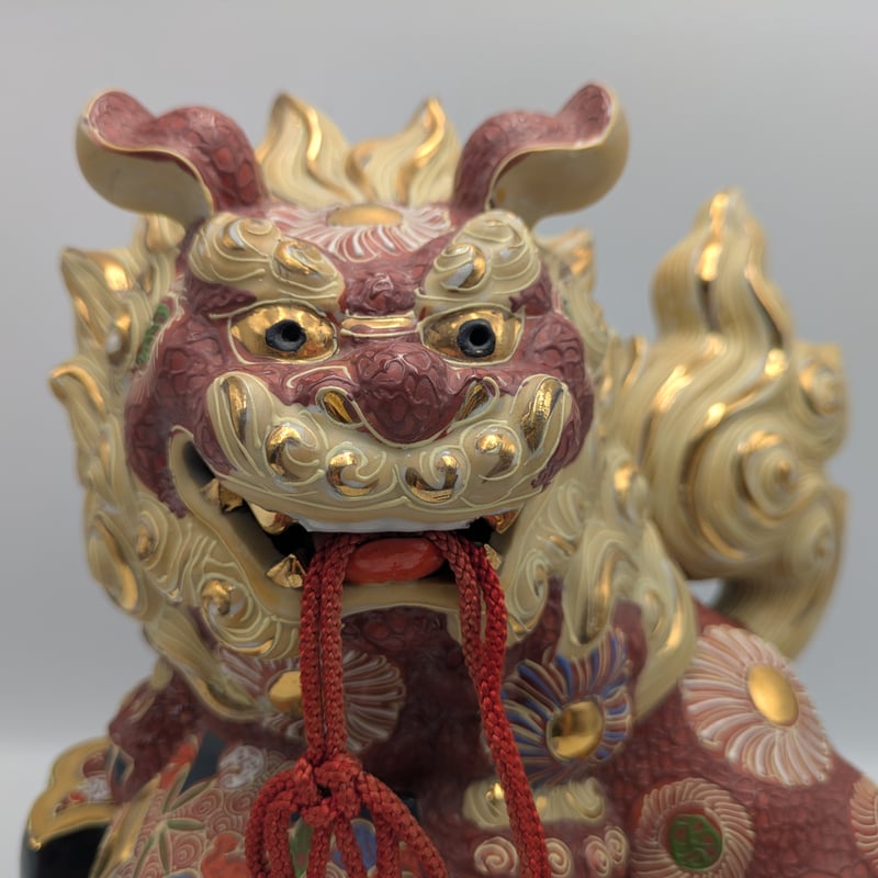 九谷焼 骨董 民芸品 宝獅子 魔除け獅子 縁起物 獅子 狛犬 置物 小槌