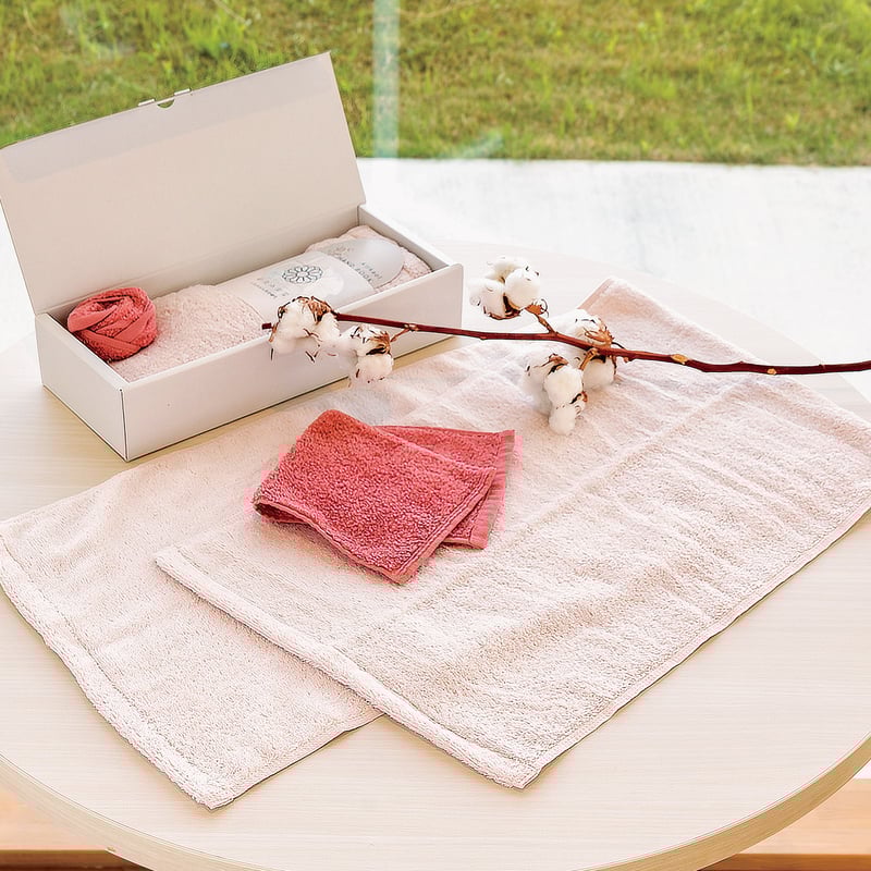 超無撚糸「わたのはな」バスタオル半分サイズ｜ピンクタオルセット