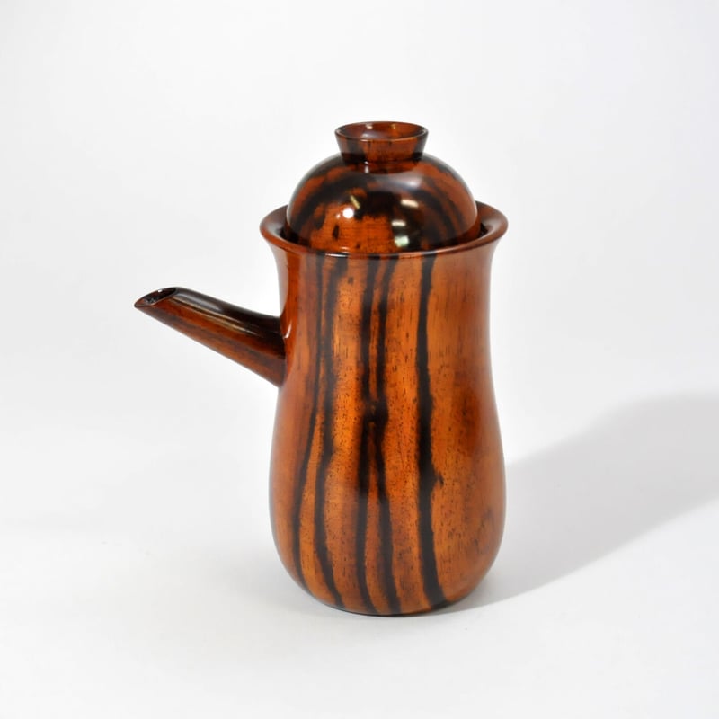 □伝統工芸士 佐竹 一夫作 黒柿 酒器揃（徳利・盃 黒柿孔雀杢 共木）SR