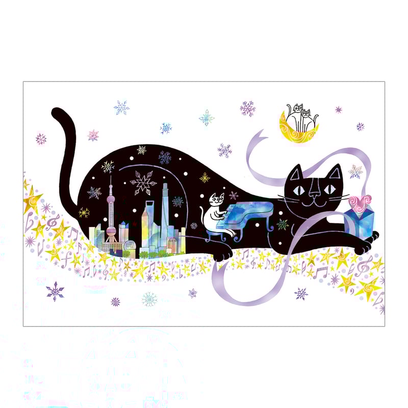 おかべてつろう 2026年新作 ねこポストカード【心輝く夜】 | おかべて