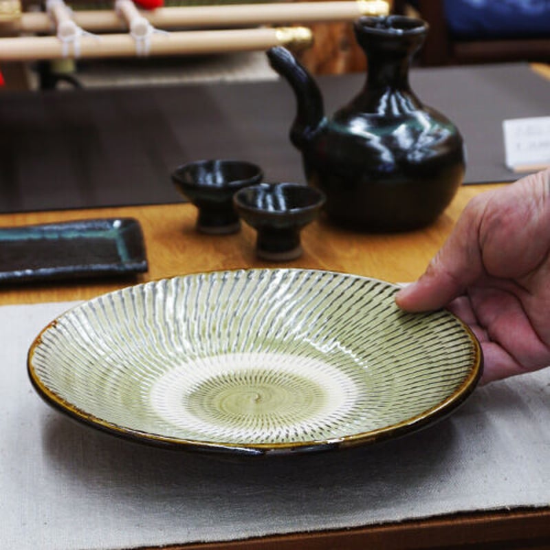 和食器 小鹿田焼 黒木昌伸窯 大皿 21cm 飛び鉋 緑 | うつわの店