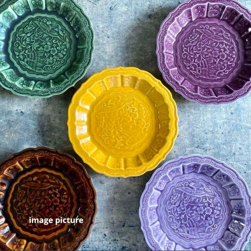 有田焼 福泉窯 紫釉花鳥彫5寸皿 | MatsuBokkuri