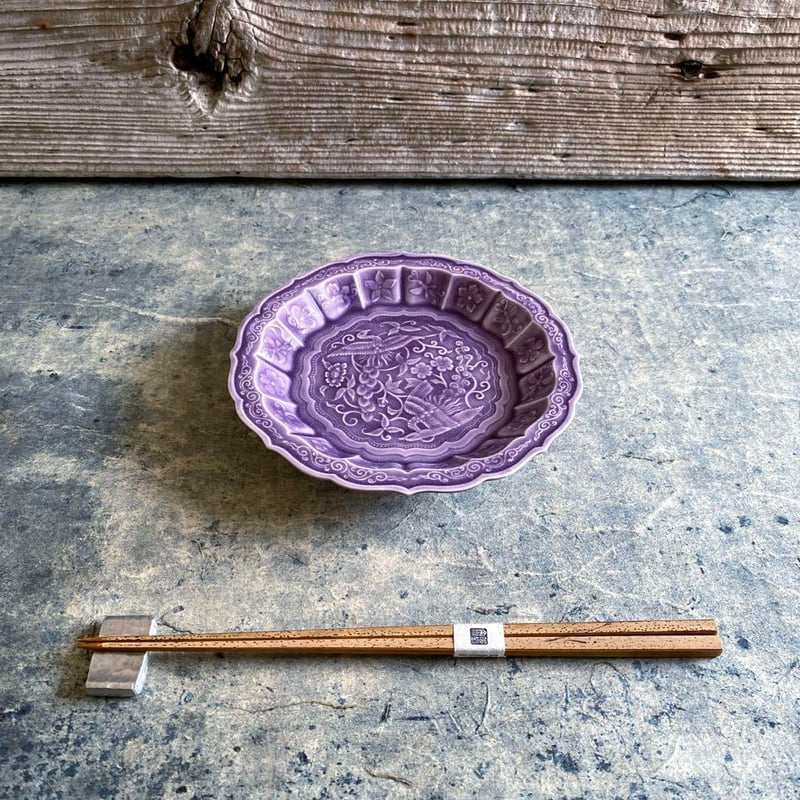 有田焼 福泉窯 紫交跡花鳥彫5寸皿 | MatsuBokkuri