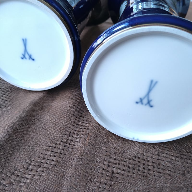 Meissenマイセン1924年以前のコバルト/2面にドイツフラワーの花瓶Vase