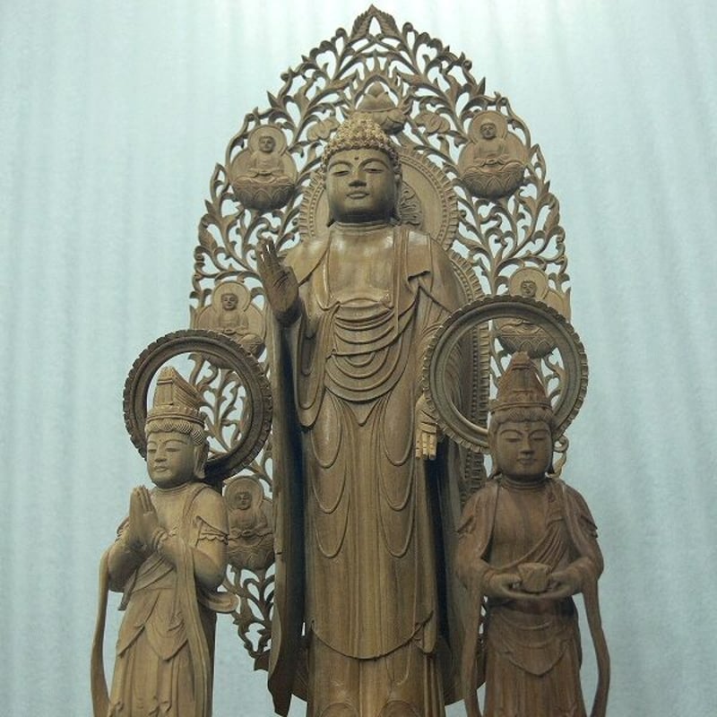 仏像☆白檀 阿弥陀如来三尊像6寸立 眼入☆観音菩薩・勢至菩薩 | お仏壇