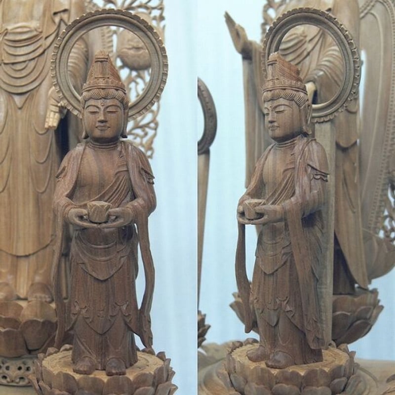 仏像☆白檀 阿弥陀如来三尊像6寸立 眼入☆観音菩薩・勢至菩薩 | お仏壇