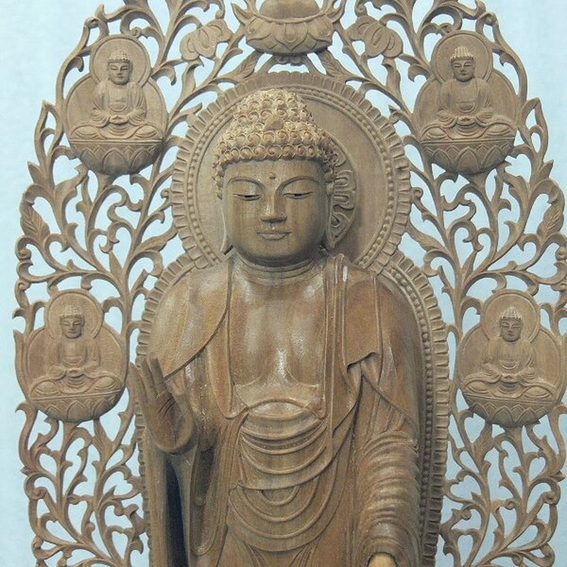 仏像☆白檀 阿弥陀如来三尊像6寸立 眼入☆観音菩薩・勢至菩薩 | お仏壇