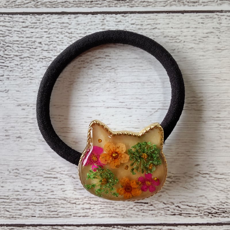 レジン 猫 ヘアゴム ブローチ ポニーフック No.333