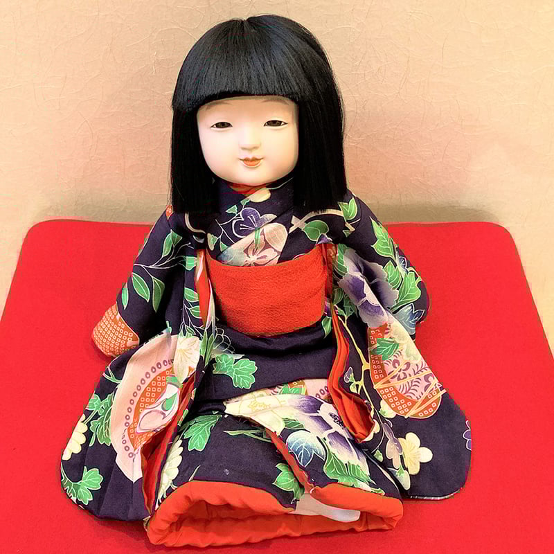 市松人形 松乾斎東光 12号 別上スガ毛 座り 本絹古代裂衣裳