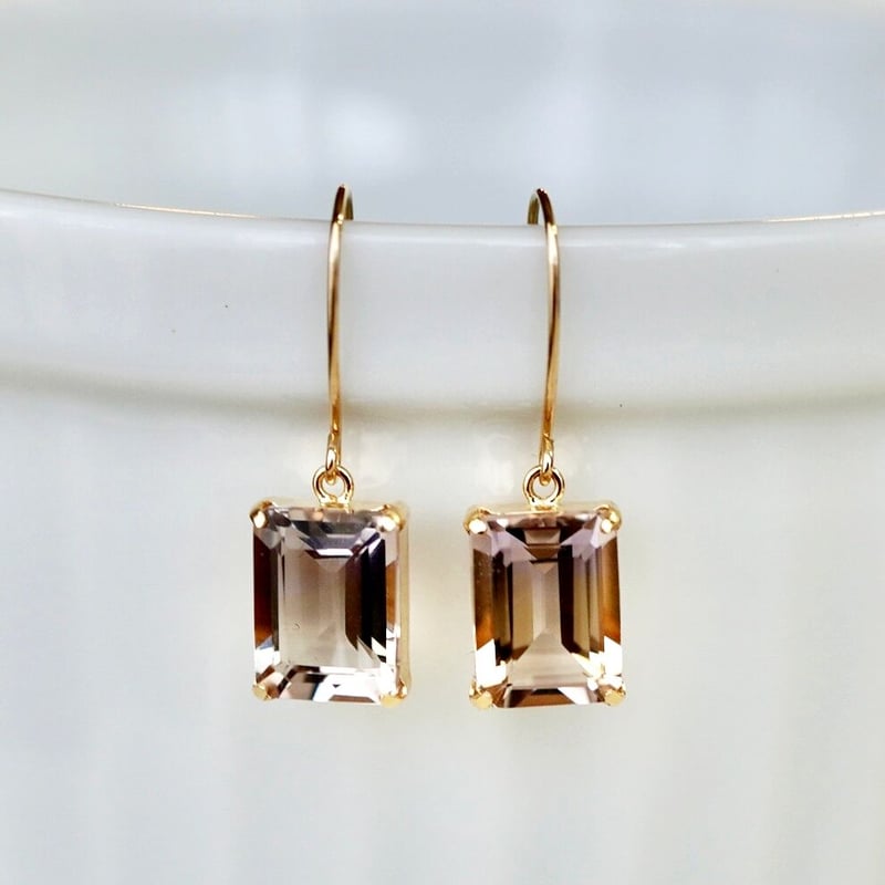 K18YG(イエローゴールド) アメトリン 一粒石 ピアス オクタゴンカット