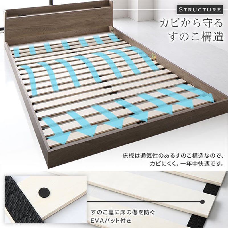 ベッド セミダブル ポケットコイルマットレス付き グレージュ 低床