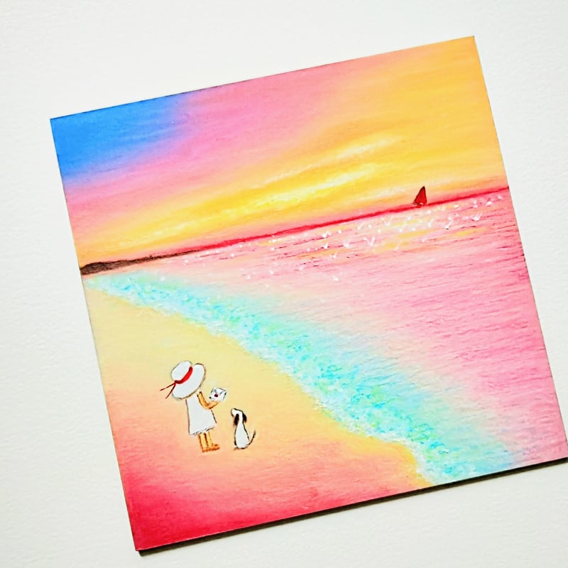 君の声が聞きたい・・ サンセットビーチ 夕焼けの夏空・海 【原画