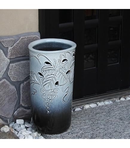 Amazon｜信楽焼 ブルーストライプ傘立て しがらき焼 笠立て 陶器