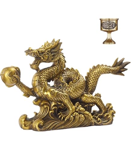 Amazon.co.jp: 皇龍 五本爪の龍 風水置物 銅製 金メッキ 高さ10.5×幅