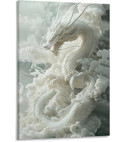 Amazon.co.jp: 龍の絵 「月雲・白龍」 A4 竜の絵 : 龍樹: ホーム