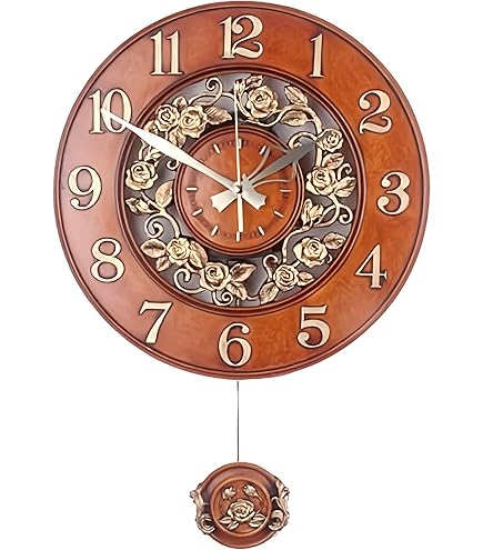 Amazon.co.jp: 電波掛け時計 ゴールデンエンジェルラウンド振り子時計B