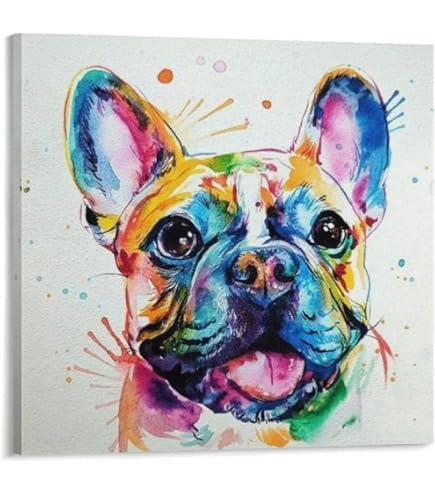 Amazon.co.jp: カラフルなスプラッシュの上に美しいブルドッグ