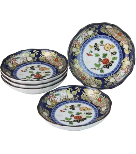 Amazon.co.jp: 保管 有田焼 陶悦窯 悦山造 黒吹金地紋 銘々皿5枚 元箱