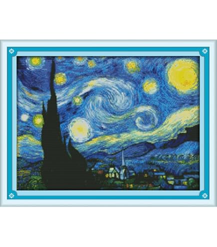 Amazon | 14CT クロスステッチ 図案印刷《ローヌ川の星月夜》クロス