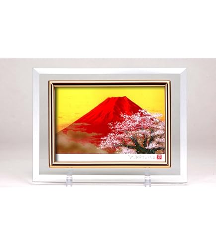 Amazon.co.jp: 手描き油絵 徳田春邦油絵額F6金 「赤富士」絵画