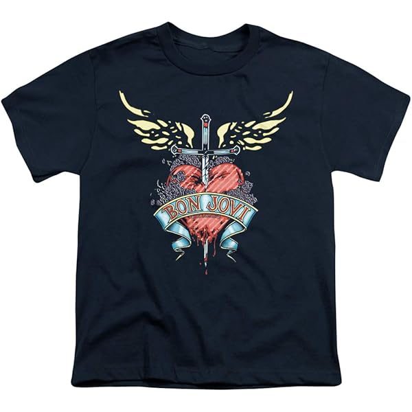 Amazon.com: Popfunk Bon Jovi Logo Heart and Dagger Band Youth T