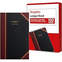 STAPLES Black Ledger Book, Hardbound Accounting Record Book with