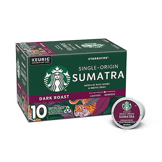 Starbucks Sumatra 100% Arabica Dark Roast K Cup Coffee Pods Box 10