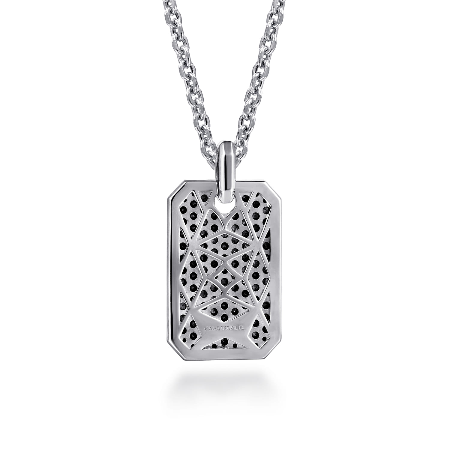 22 Inch 925 Sterling Silver Black Spinel Dog Tag Pendant Necklace