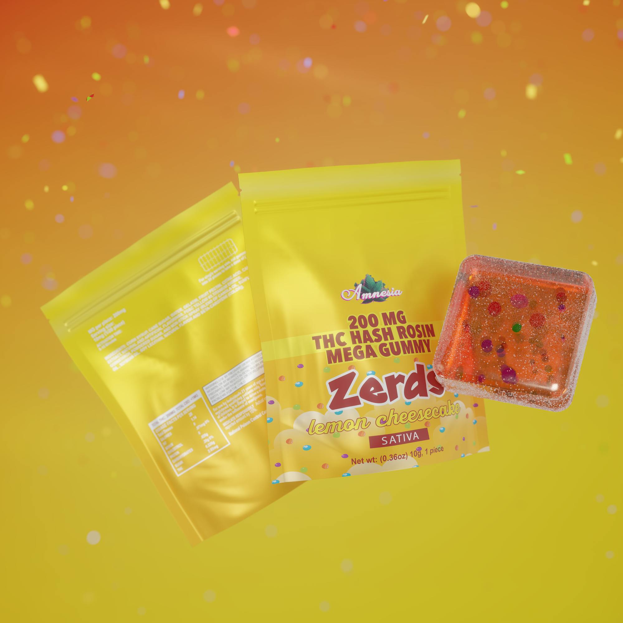 Buy Amnesia - 200mg Zerds Hash Rosin Single Gummy - Lemon