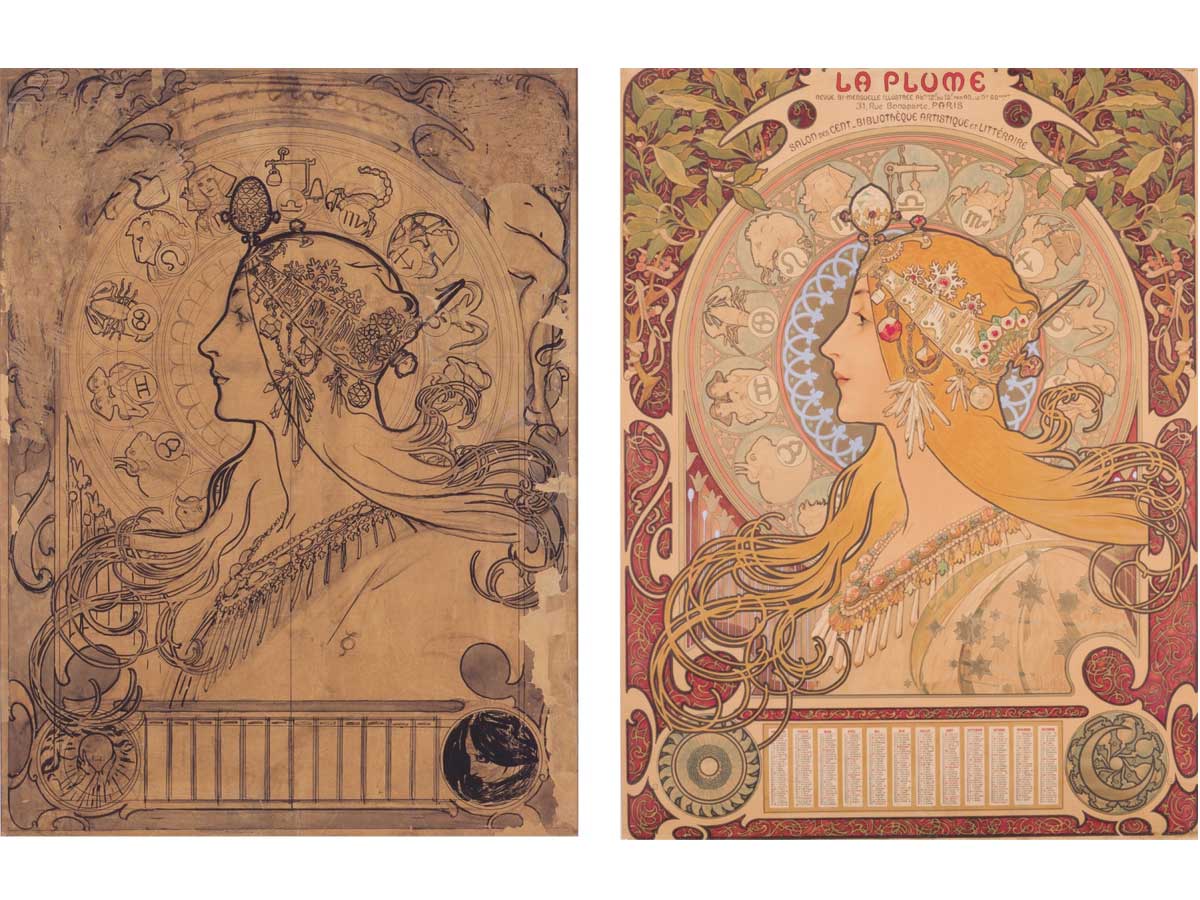 左「黄道十二宮」下絵 紙、墨 堺 アルフォンス・ミュシャ館（大阪府堺