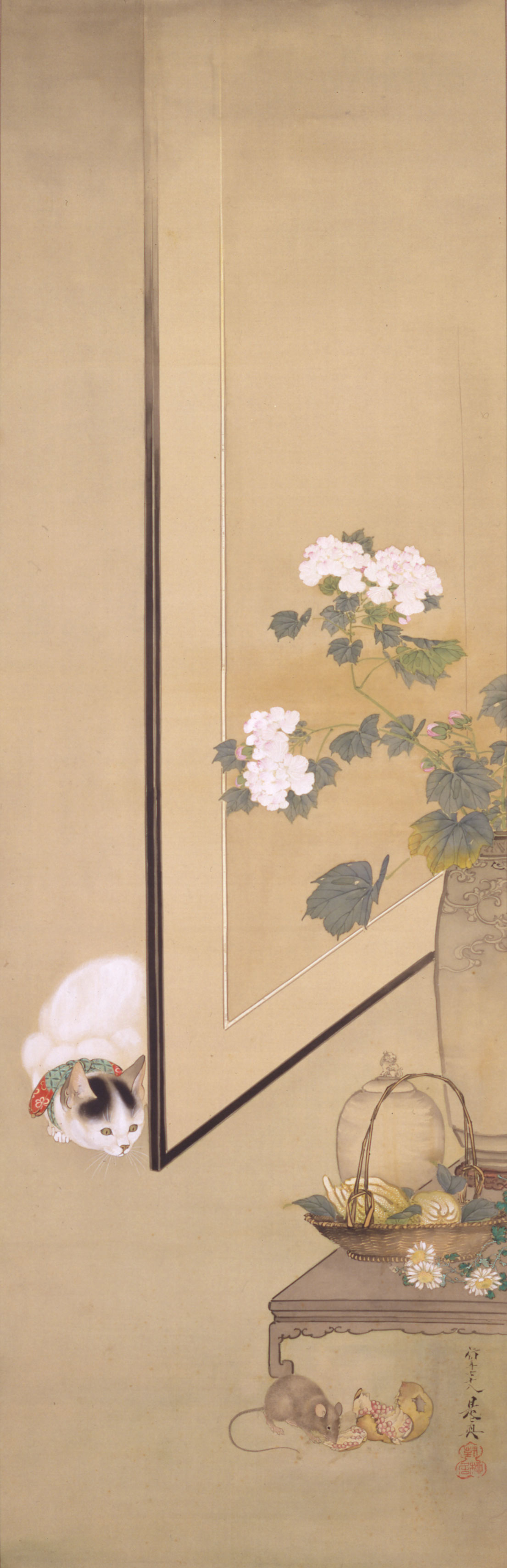 柴田是真作「猫鼠を覗う図」（板橋区立美術館蔵） - 千葉経済新聞