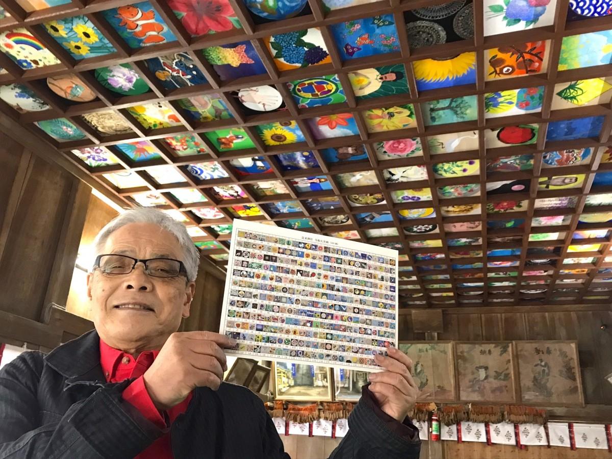 木城の「比木神社」が天井画ポストカード販売 貼り替えた300枚の絵を