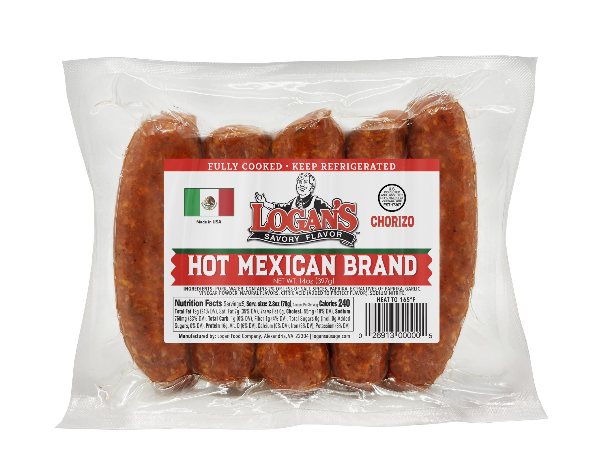 Logan's Savory Flavor Hot Mexican Chorizo, 5 ct | Joe V's Smart